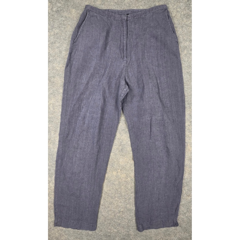Eileen Fisher 100% Irish Linen Pants Womens Small Blue Tapered High Rise USA